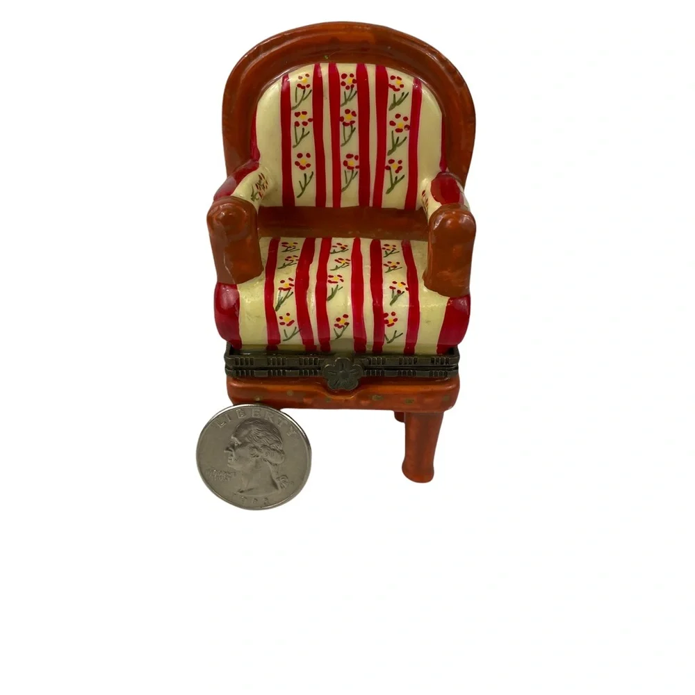 Vintage Limoges MCM Hand Painted Floral Striped Grandma Chair Cottagecore Pill